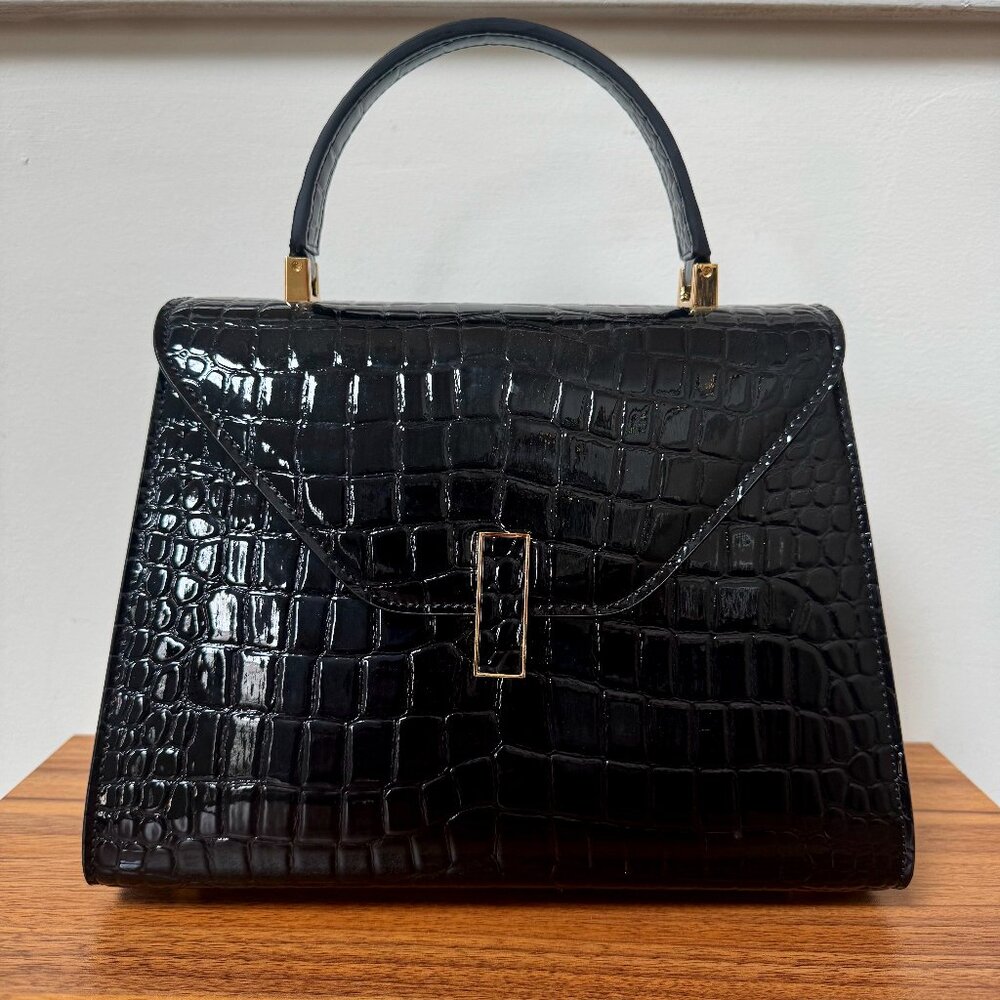 Black Alligator Print Handle Bag